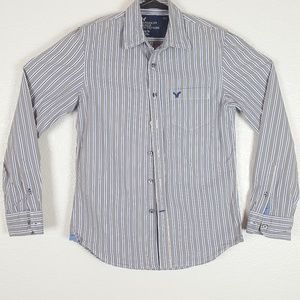 American Eagle Shirt Sz XS Gray Blue Button Front